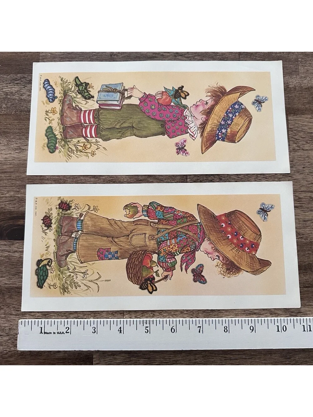 2 Vtg 1970 Holly Hobbie Boy Decoupage Ephemera Overalls Print 5”x 10.75” Amy
